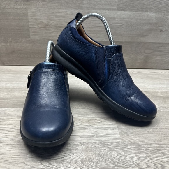 Clarks Shoes - Clarks Unstructured Shoes Womens 10N Casual Side Zip Loafer Blue Leather